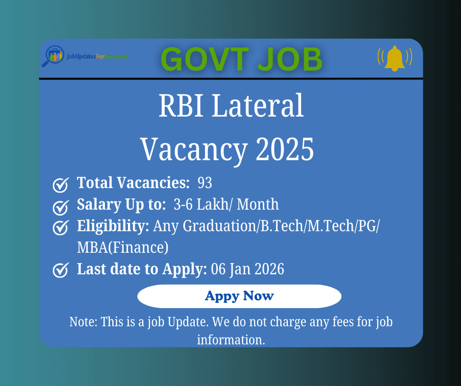 RBI Lateral Recruitment 2025 Apply for Specialist Officer