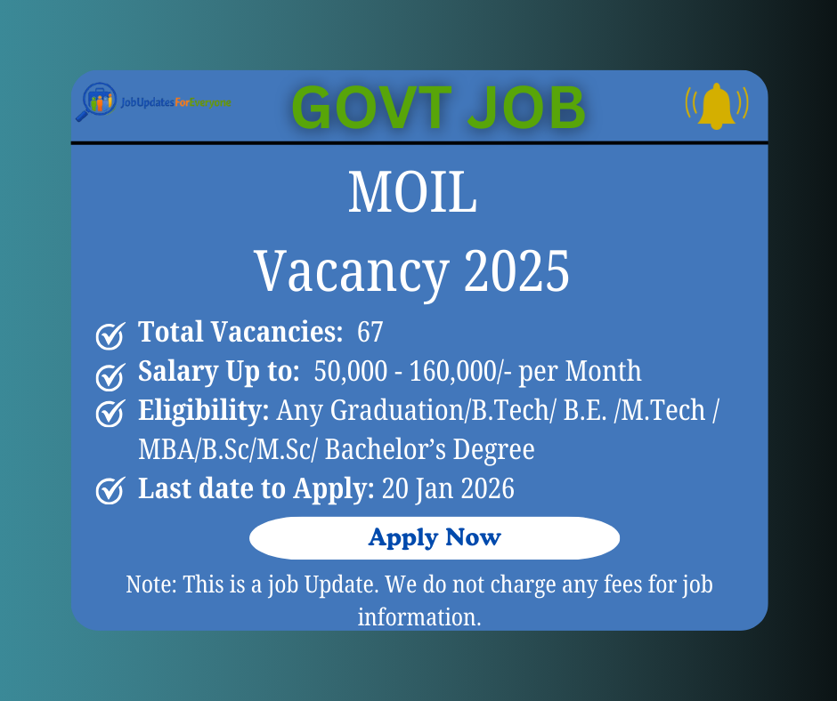 MOIL Recruitment 2026 – Apply Online for 67 Graduate, Management Trainee & Manager Posts