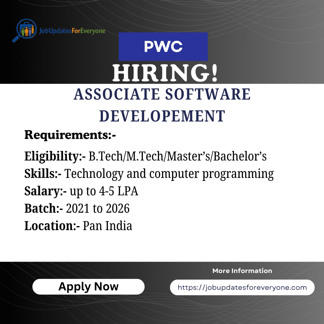 PwC Hiring Associate Software Developer – Digital Integration Advisory