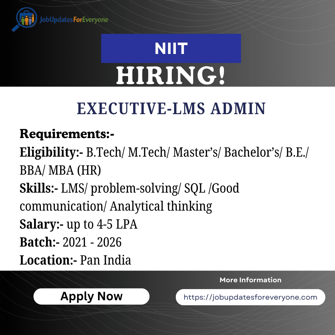 NIIT-Executive LMS Admin Recruitment 2026
