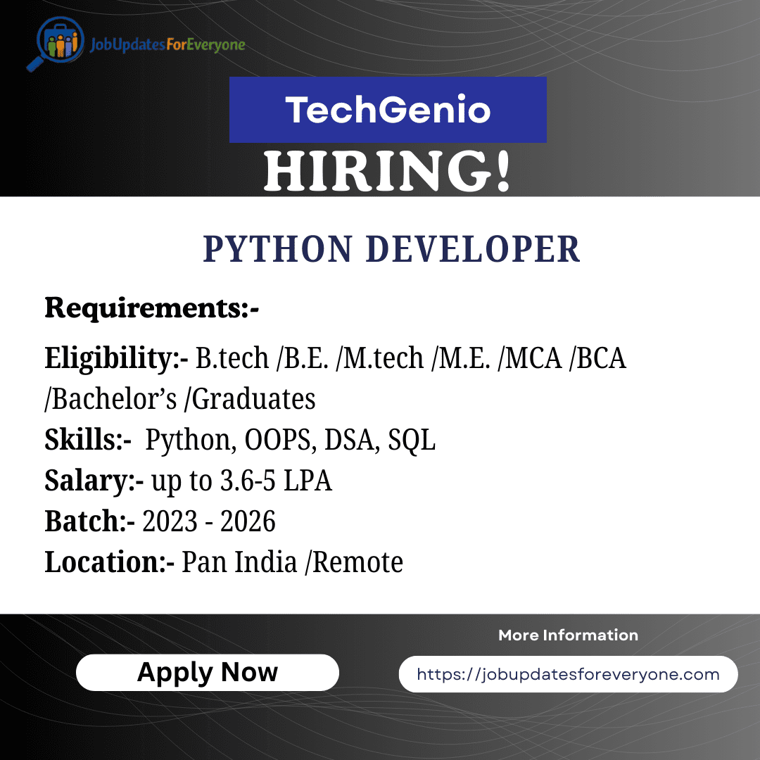 TechGenio Python Developer Recruitment 2026