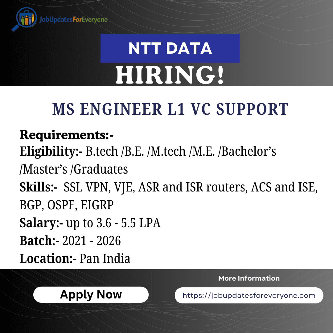 NTT DATA MS Engineer L1 VC Support 2026