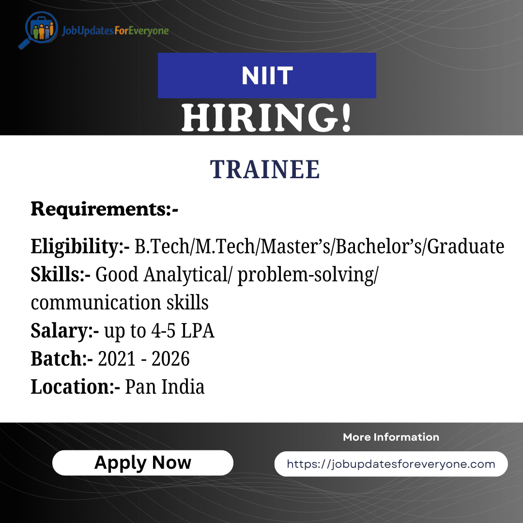 NIIT- Trainee Job Vacancy 2026