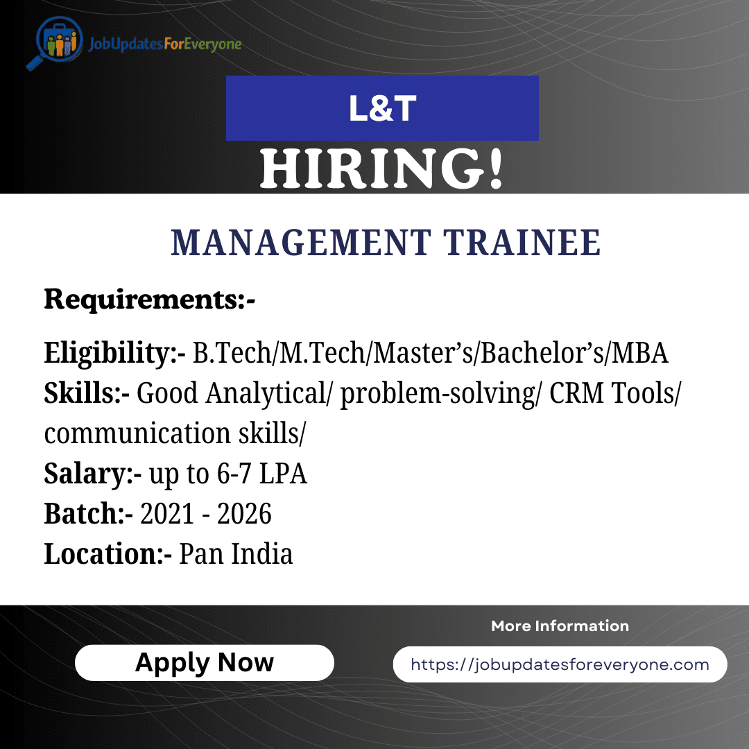 L&T Technology Services Management Trainee – Sales & Marketing Recruitment 2026