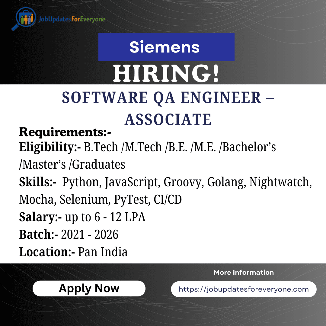 Siemens Software QA Engineer – Associate 2026
