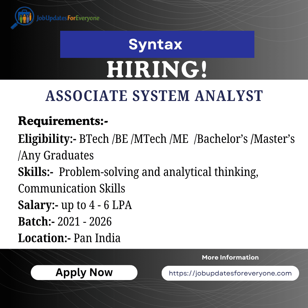 Syntax Associate System Analyst job 2026