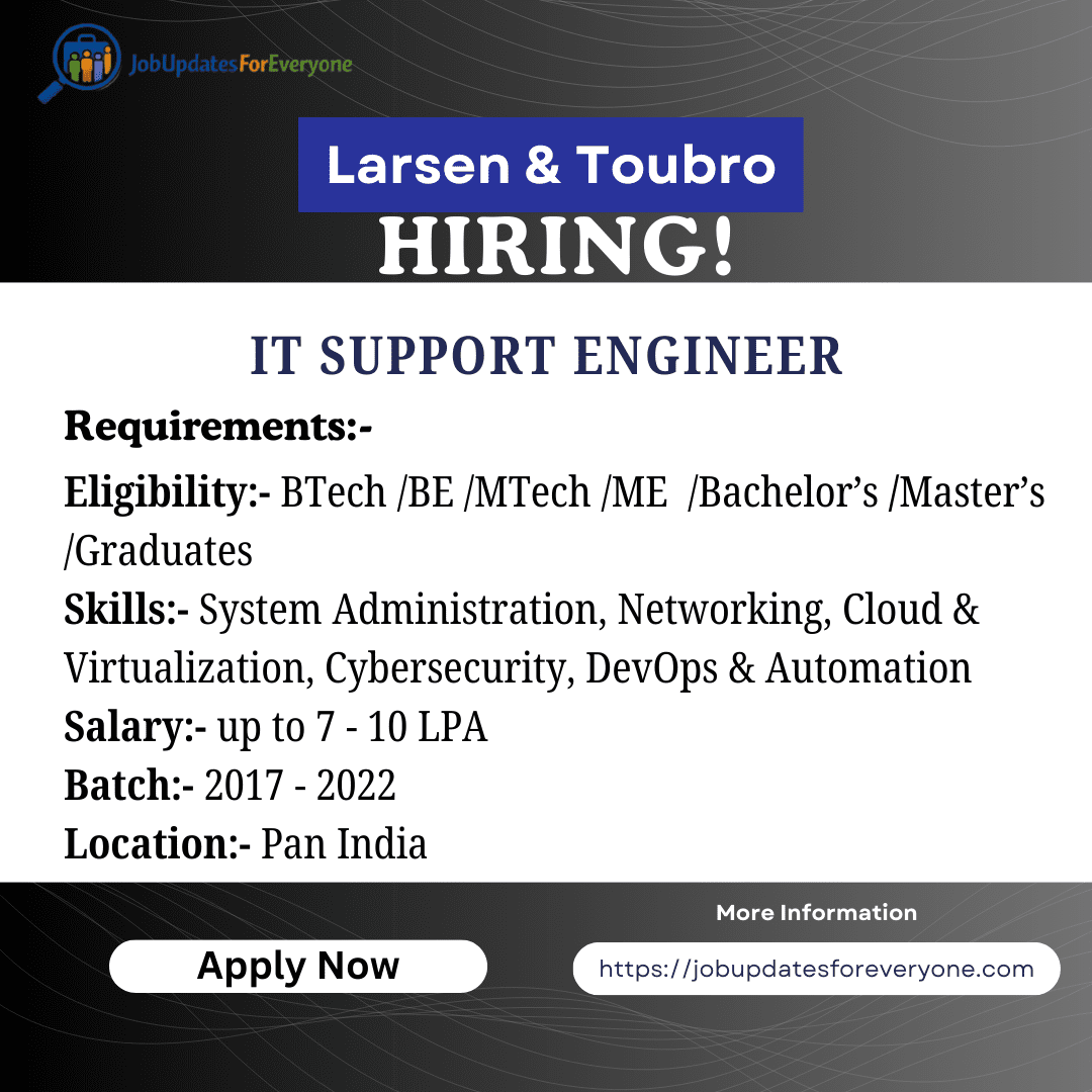L&T IT Support Engineer job 2026
