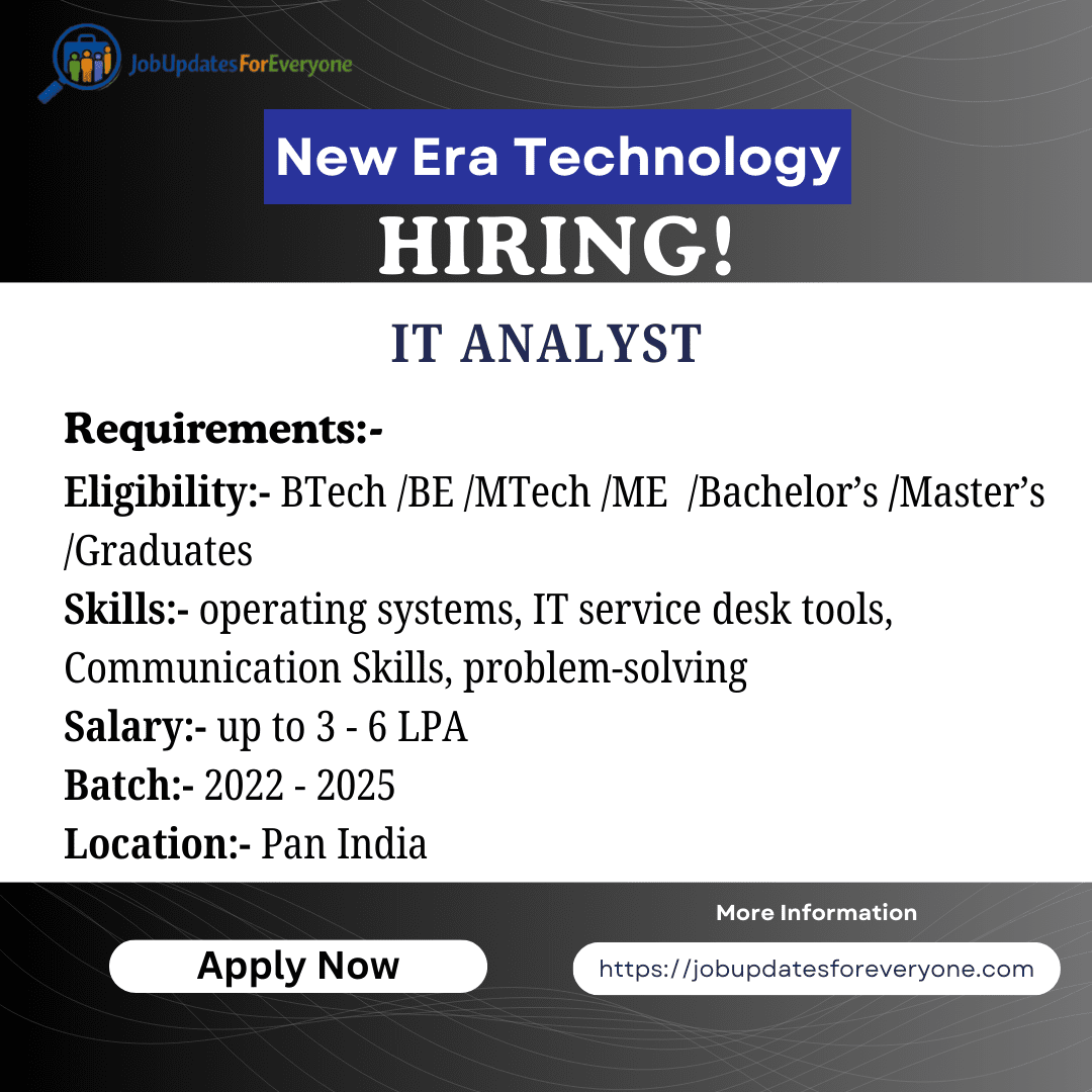 New Era Technology IT Analyst Job 2026