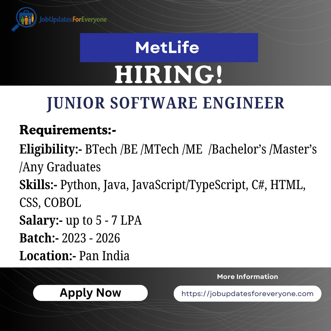 MetLife Junior Software Engineer 2026