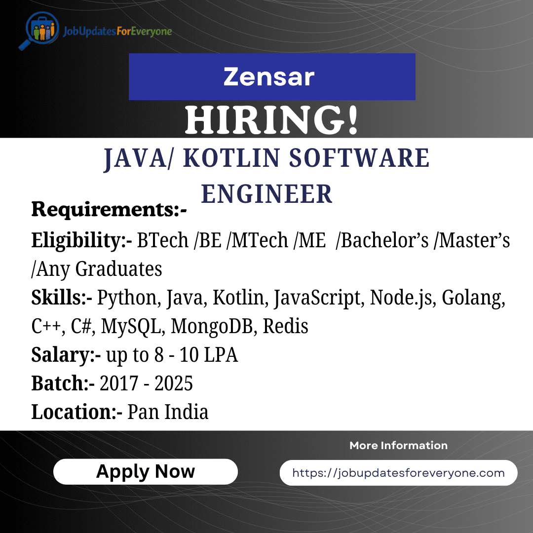 Zensar Java Kotlin Software Engineer 2026