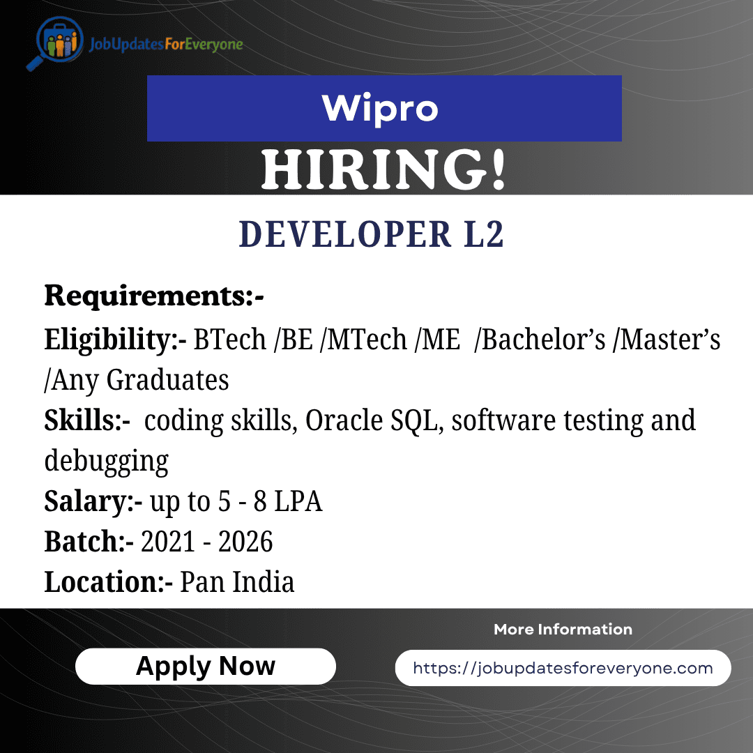 Wipro Developer L2 job in India 2026