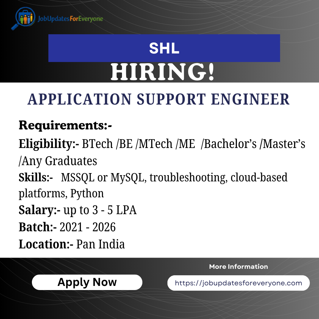 SHL Application Support Engineer Jobs 2026