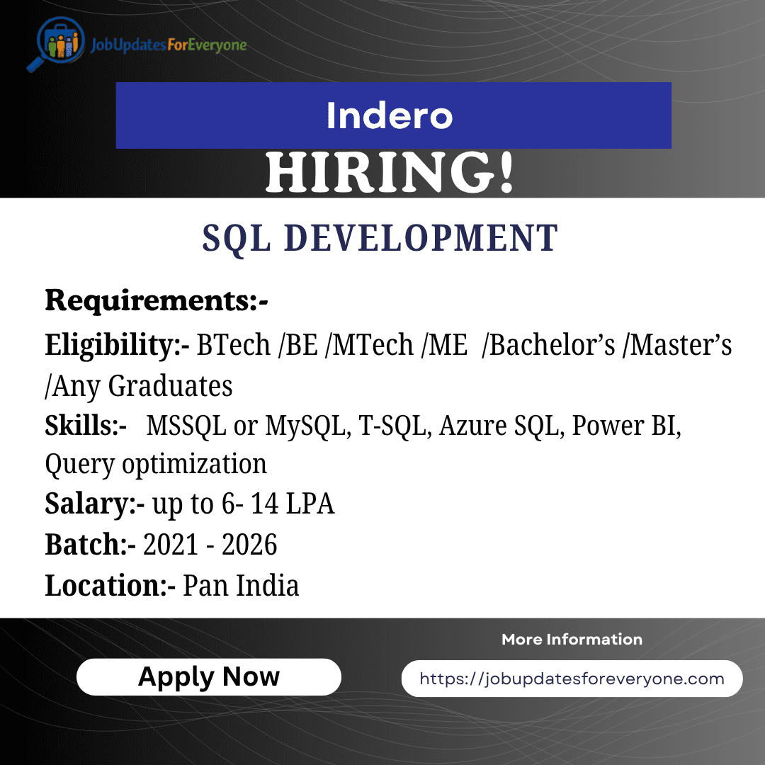 Indero SQL Developer Jobs in India 2026