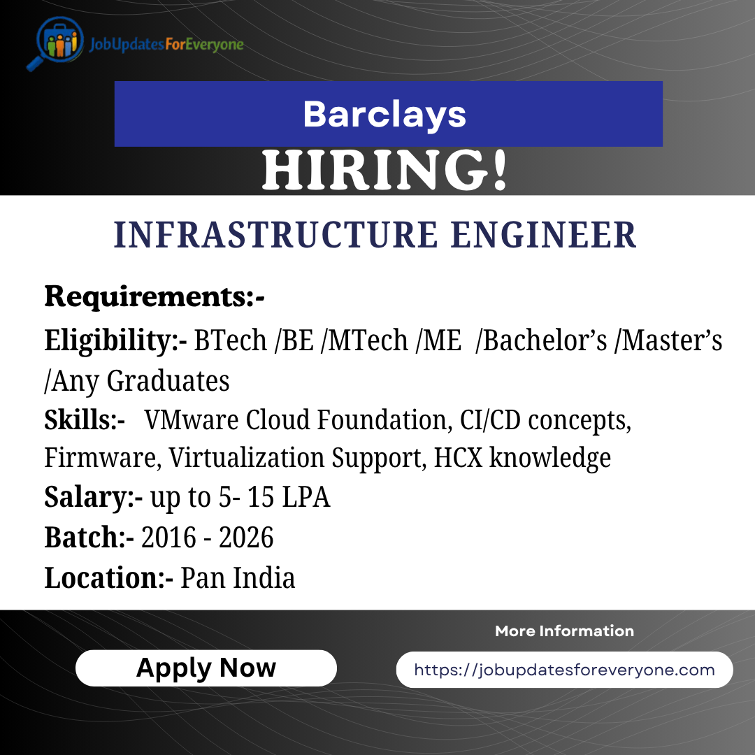 Barclays Infrastructure Engineer Jobs 2026